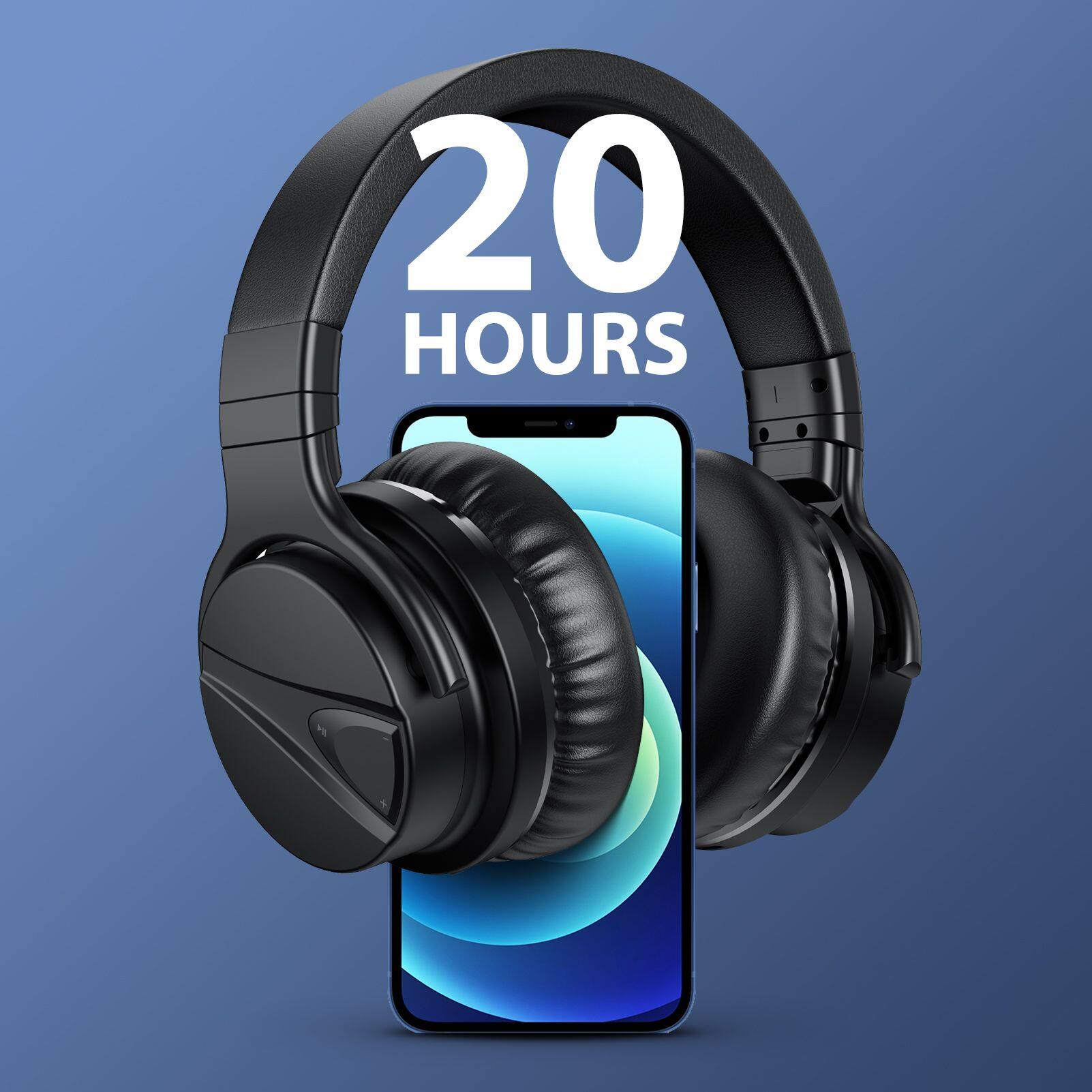 Alt View 9. COWIN - E7MR Bluetooth Headphones Wireless Over-Ear Headphones Non-Noise Cancelling 20H Playtime - Black.