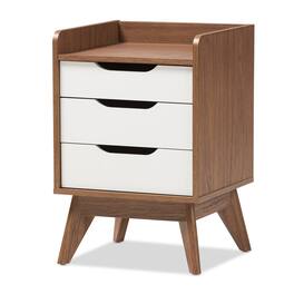 Baxton Studio - Brighton Mid-Century Modern Wood 3-Drawer Storage Nightstand - White/"Walnut" Brown