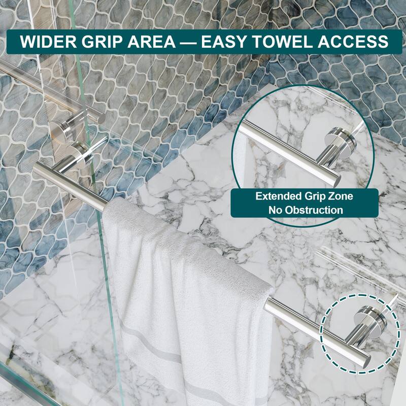 WIDER GRIP AREA — EASY TOWEL ACCESS

Extended Grip Zone
No Obstruction