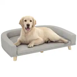 Pawhut - Dog Sofa Couch, Pet Bed with Comfortable Cushion, Wooden Legs, Large Dogs, Cats, Kittens - Gray