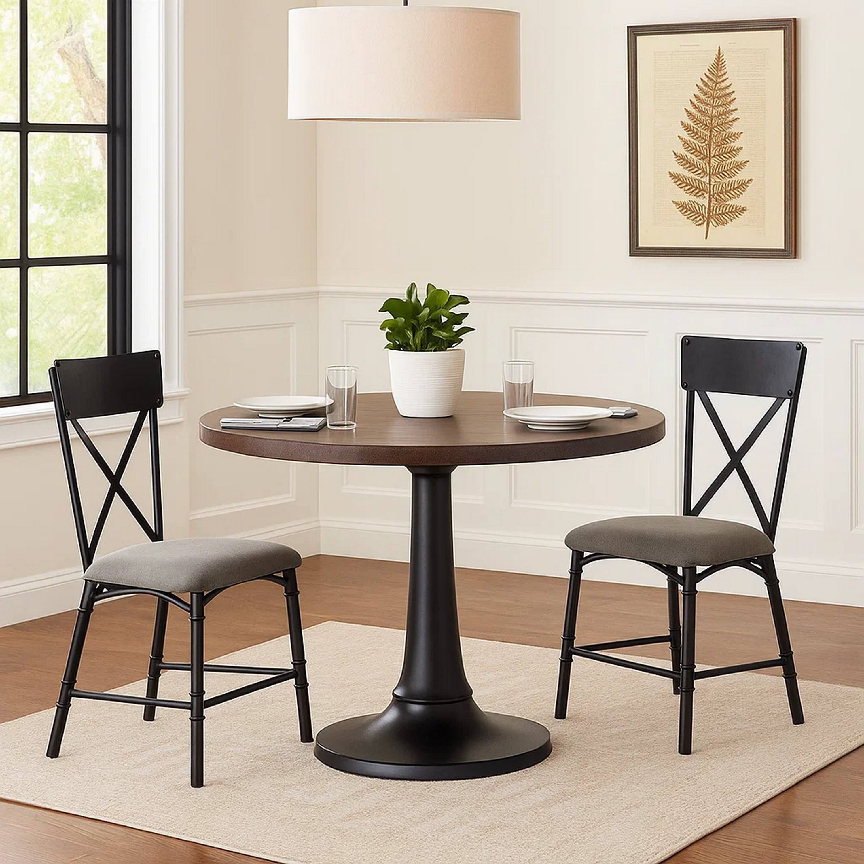 Alt View 5. Manhattan Lane - 21 Inch Metal Dining Side Chair, Fabric Seat, X Back, Set of 2 - Gray.