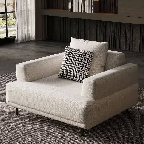 Left. luck idea - Modern Beige Linen Single Sofa Couch, Accent Armchair with Metal Legs for Living Room Bedroom Apartment - white.