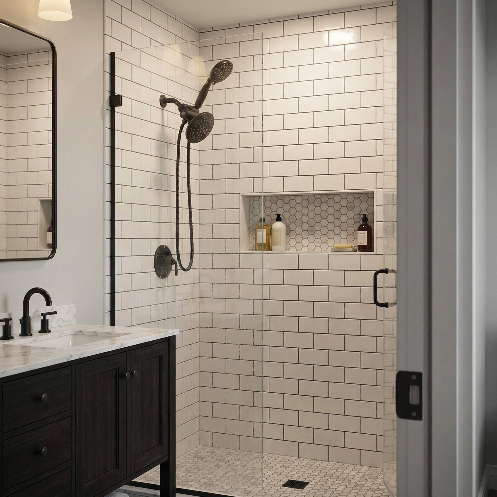 Alt View 3. Akicon - Akicon High Pressure Handheld Dual Shower Head Combo with 6-Setting Anti-Clog Nozzles 2.5 gpm in Black - Black.