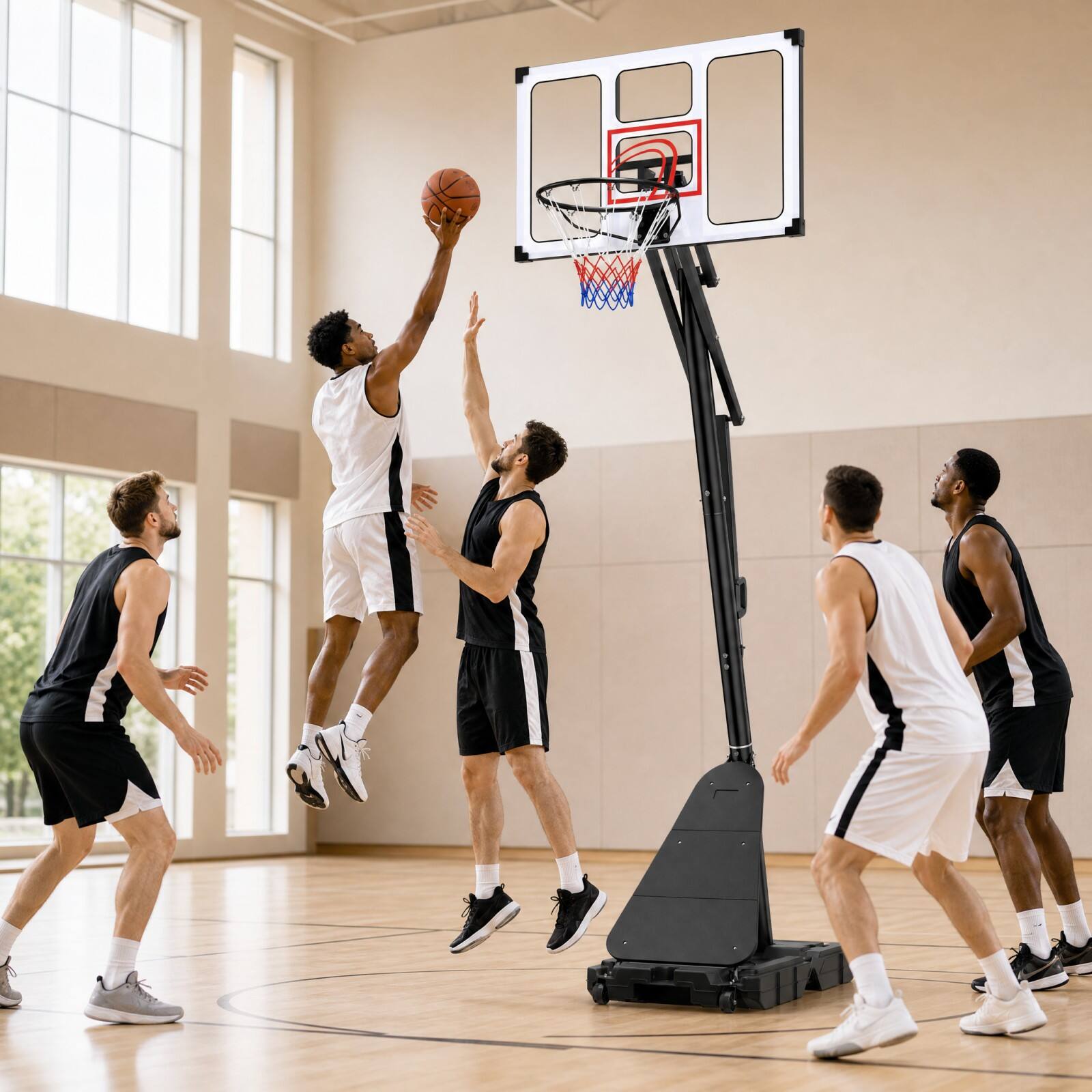 Alt View 1. Costway - Costway Portable Basketball Hoop 4.9-10 FT Adjustable Goal with Rebounder Base Wheels - Black.