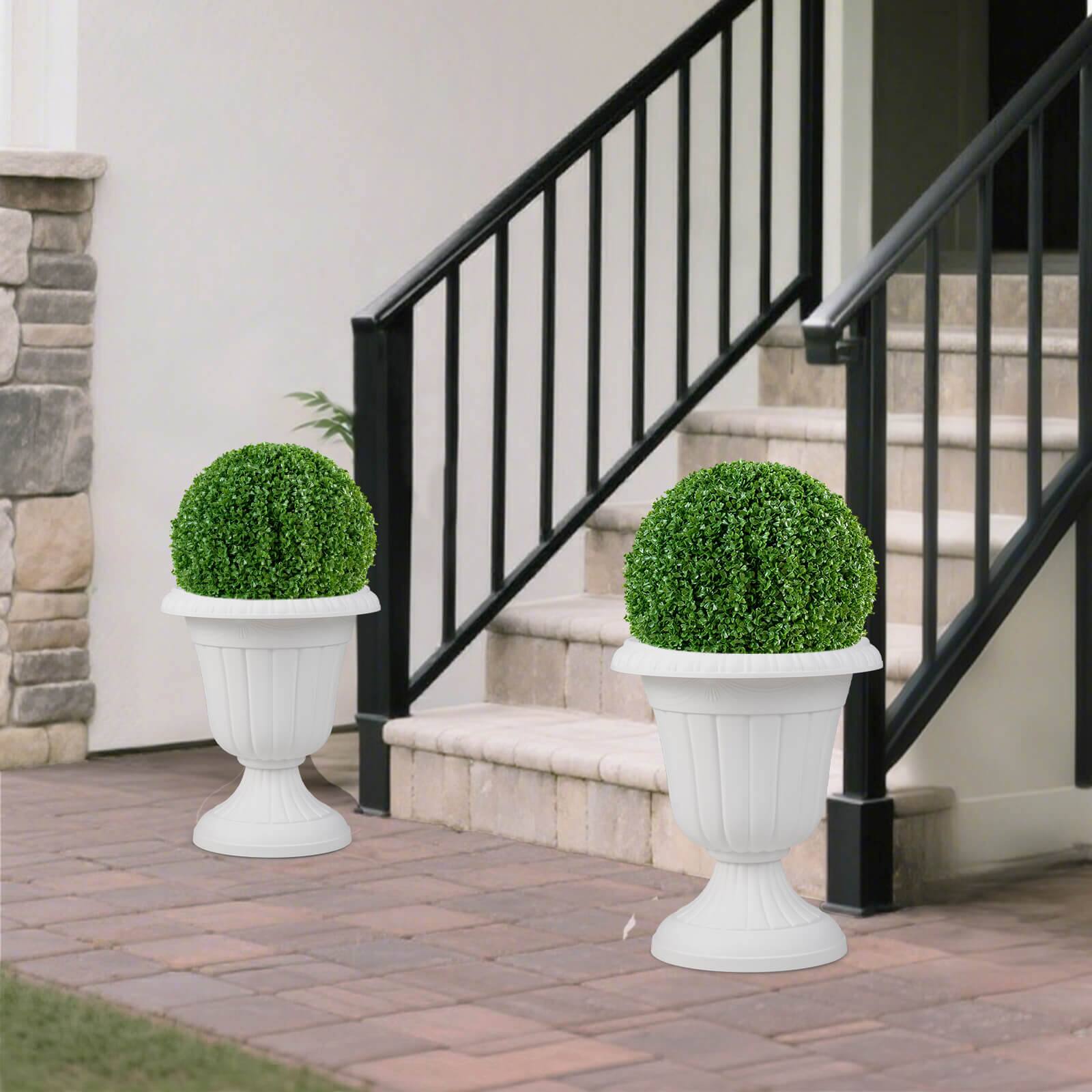 Alt View 5. Costway - Costway 18 inch Tall Vintage Planters Set of 2 with Pedestal Base & Pre-marked Drain Hole - White.