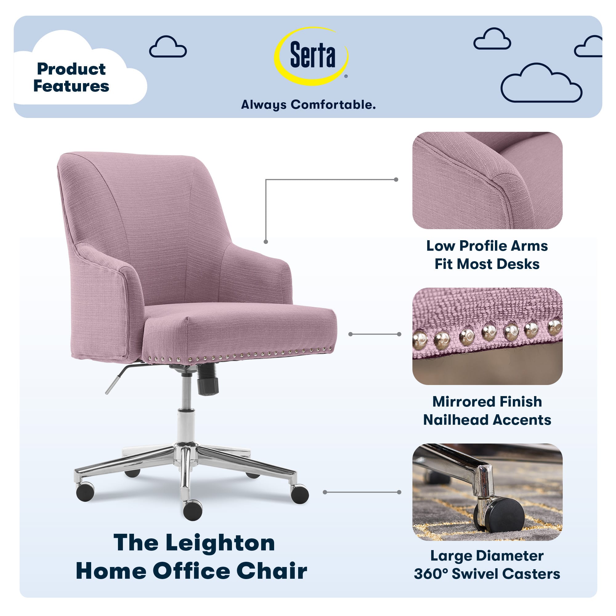 Serta – Leighton Modern Memory Foam & Twill Fabric Home Office Chair – Lilac Sansujyuku sansujyuku.com