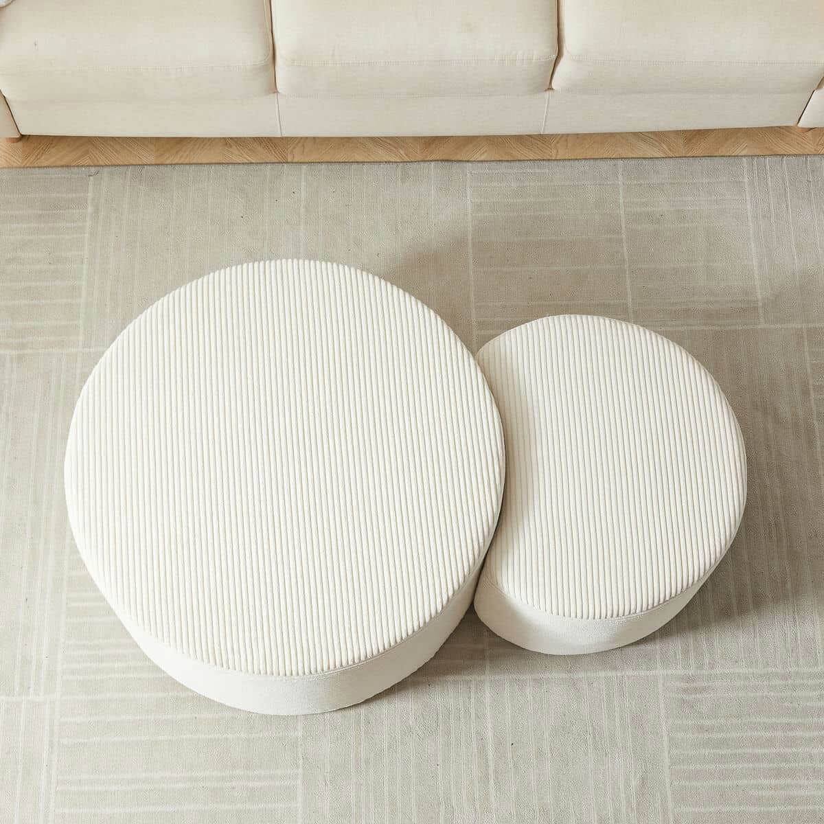 Alt View 6. Kadyn - Nesting Coffee Table Set of 2, Upholstered Round Foam Tables for Living Room, Side/End Table Ottoman, No Assembly - Beige.