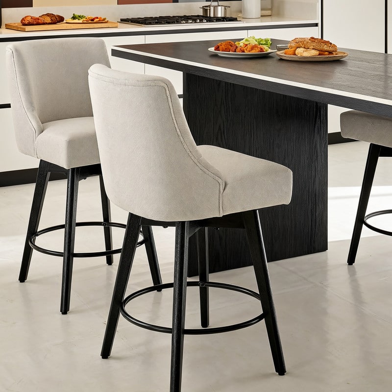 Dyonery - Counter Height Bar Stools Set of 2, Modern Swivel Barstools with Back and Wood Legs,26" H Kitchen Counter Stools - Beige