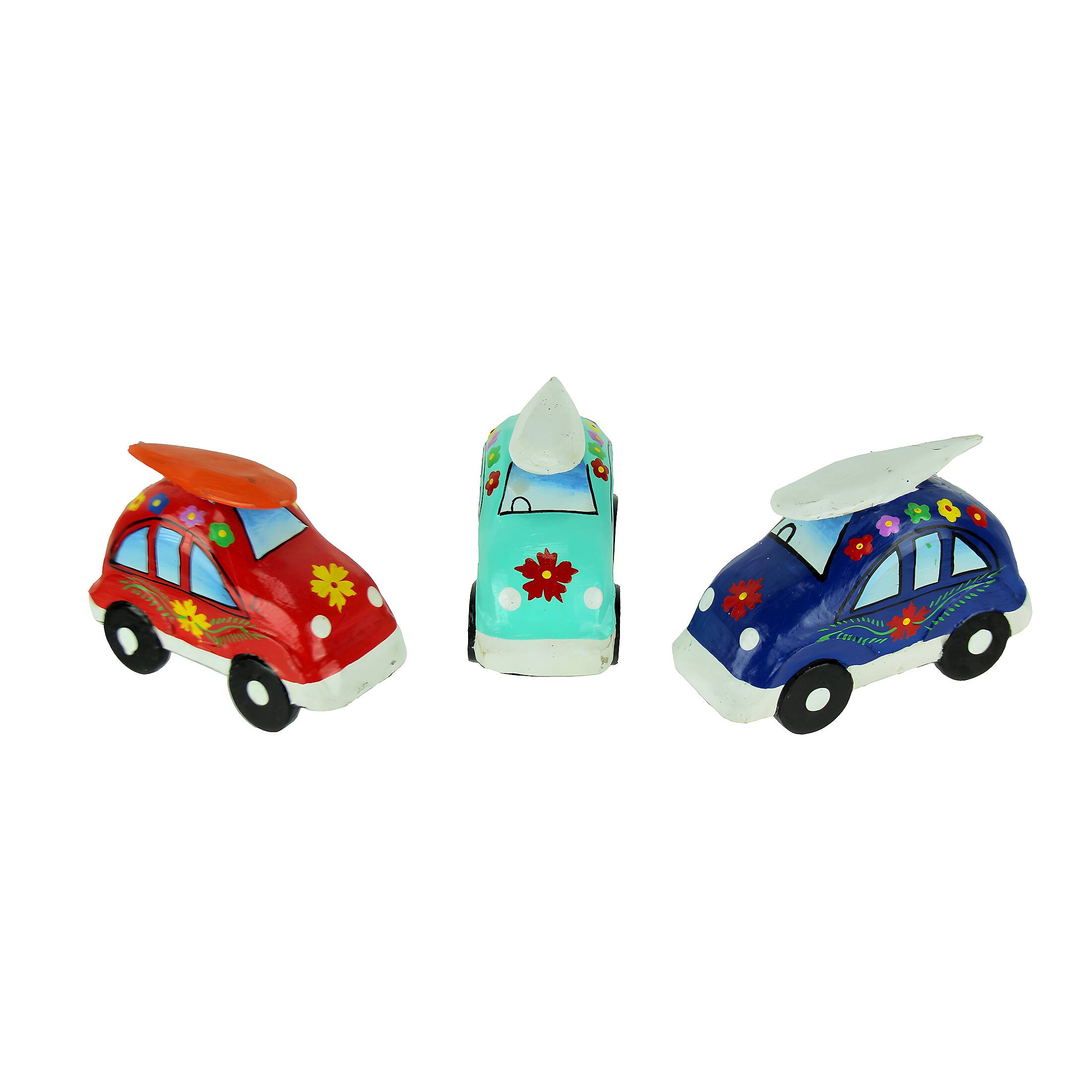 Front. Chesapeake Bay - Colorful Wood Surfer Flower Power Beach Buggy Set of 3 - Blue.