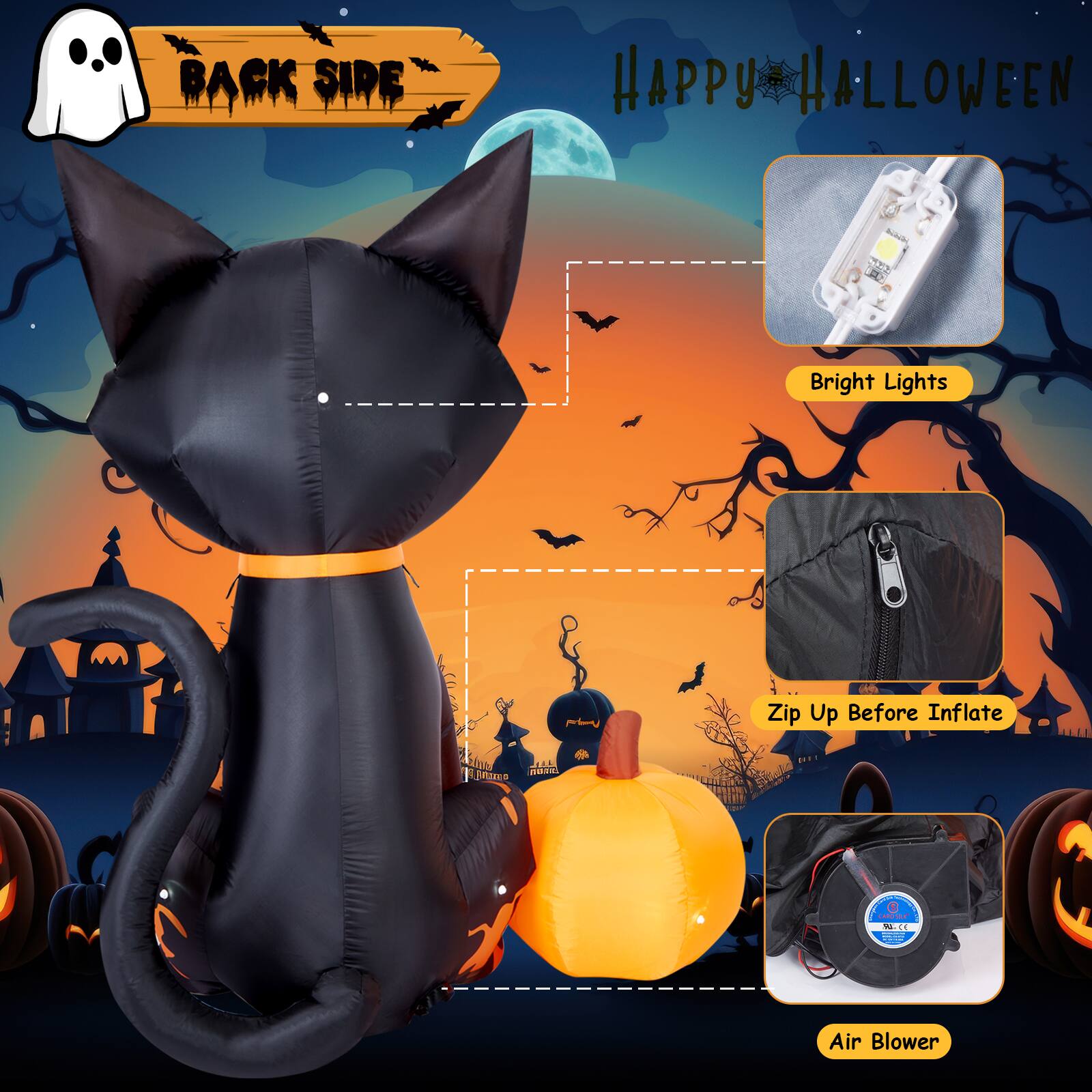 BACK SIRE HAPPY HALLOWEEN Bright Lights Zip Up Before Inflate Air Blower