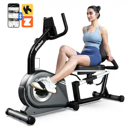 Front. Pooboo - Indoor Recumbent Magnetic Bike Workout Bike Sit Down Stationary Bicycle with Adjustable Seat - Silver.