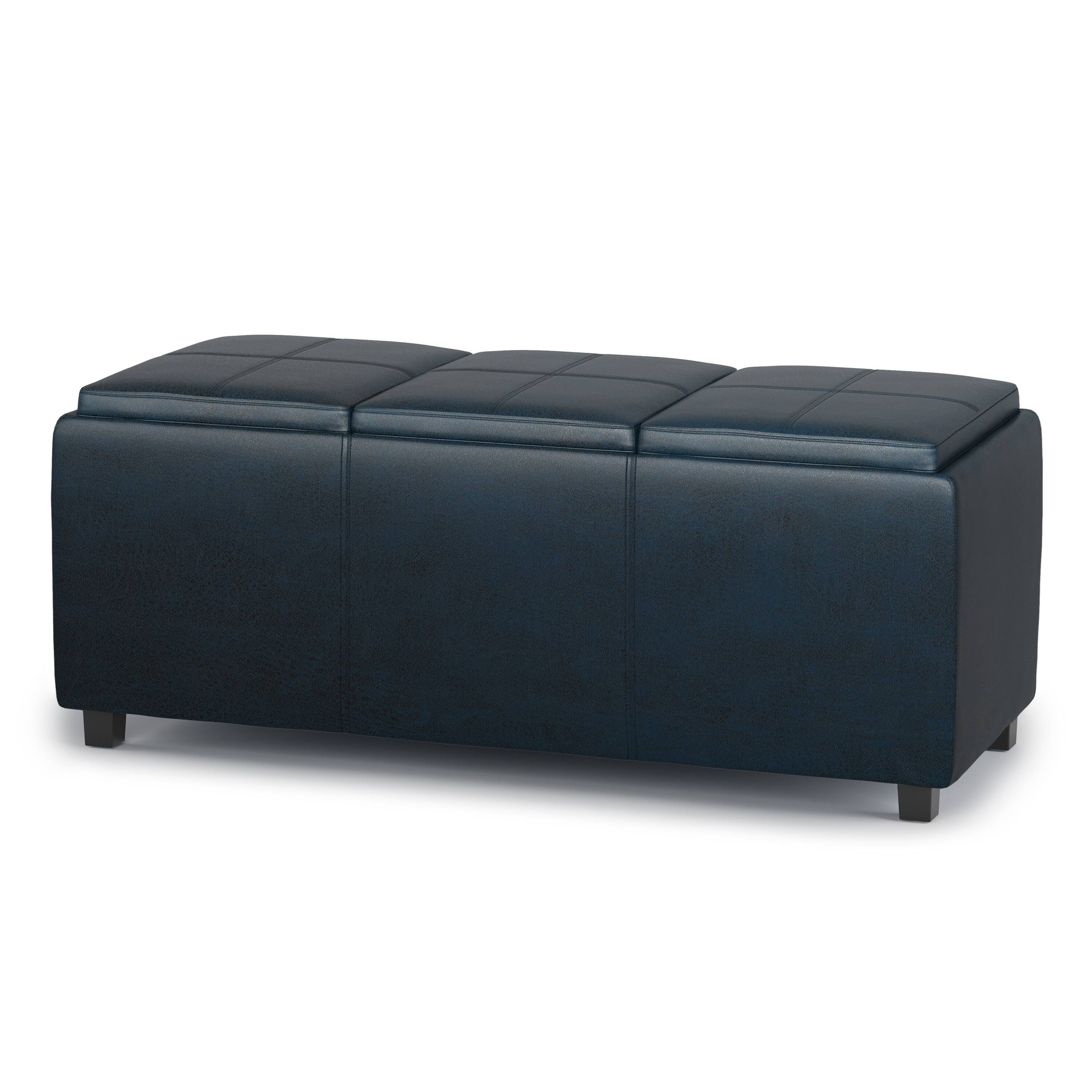 Angle. Simpli Home - Avalon Storage Ottoman - Distressed Dark Blue.