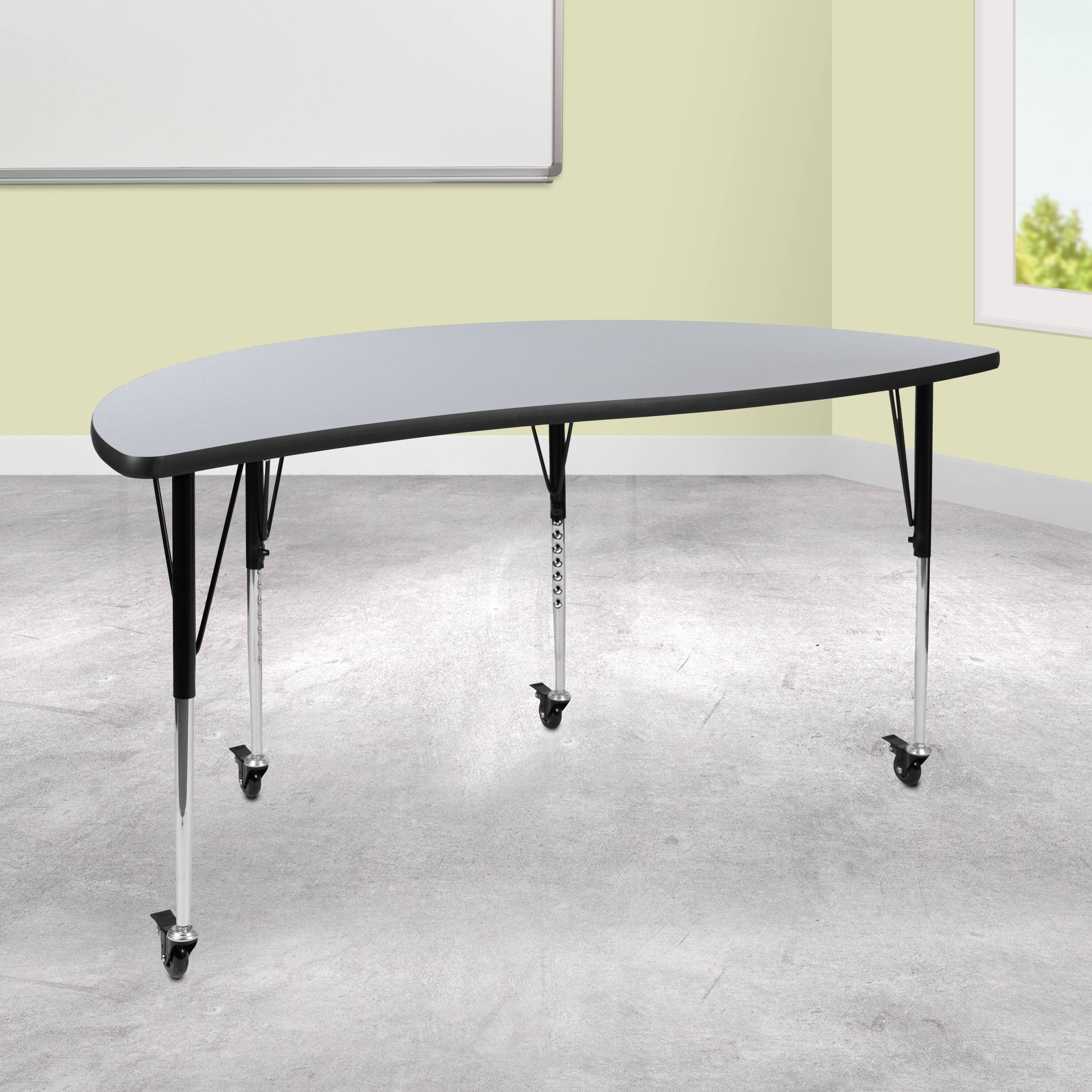 Alt View 1. Emma + Oliver - Mobile 60" Half Circle Wave Flexible Collaborative Adjustable Height Activity Table - Grey.