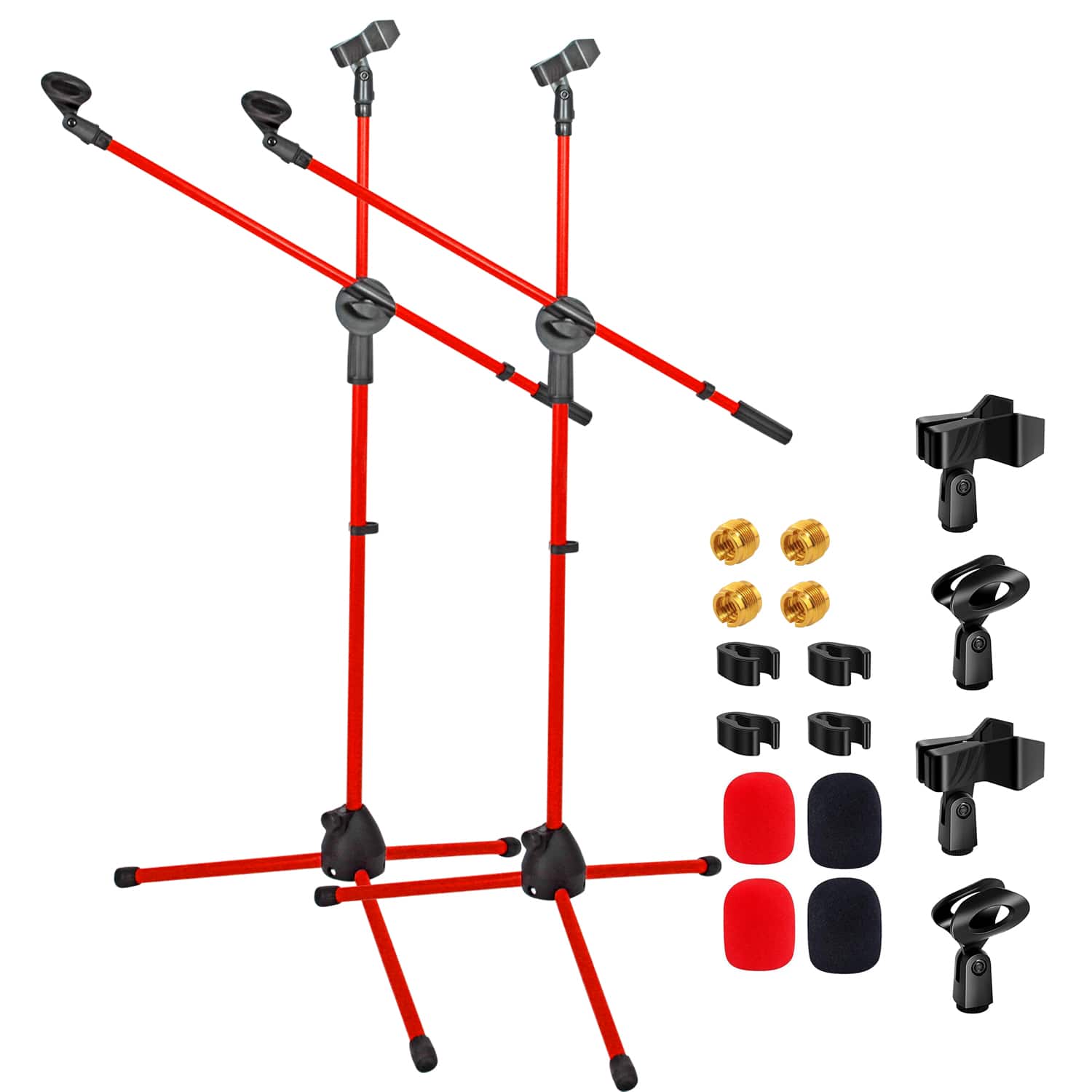 5 CORE - Microphone Stand Floor Pair Universal Adjustable 63" Tripod Mic Stands w Boom Arm