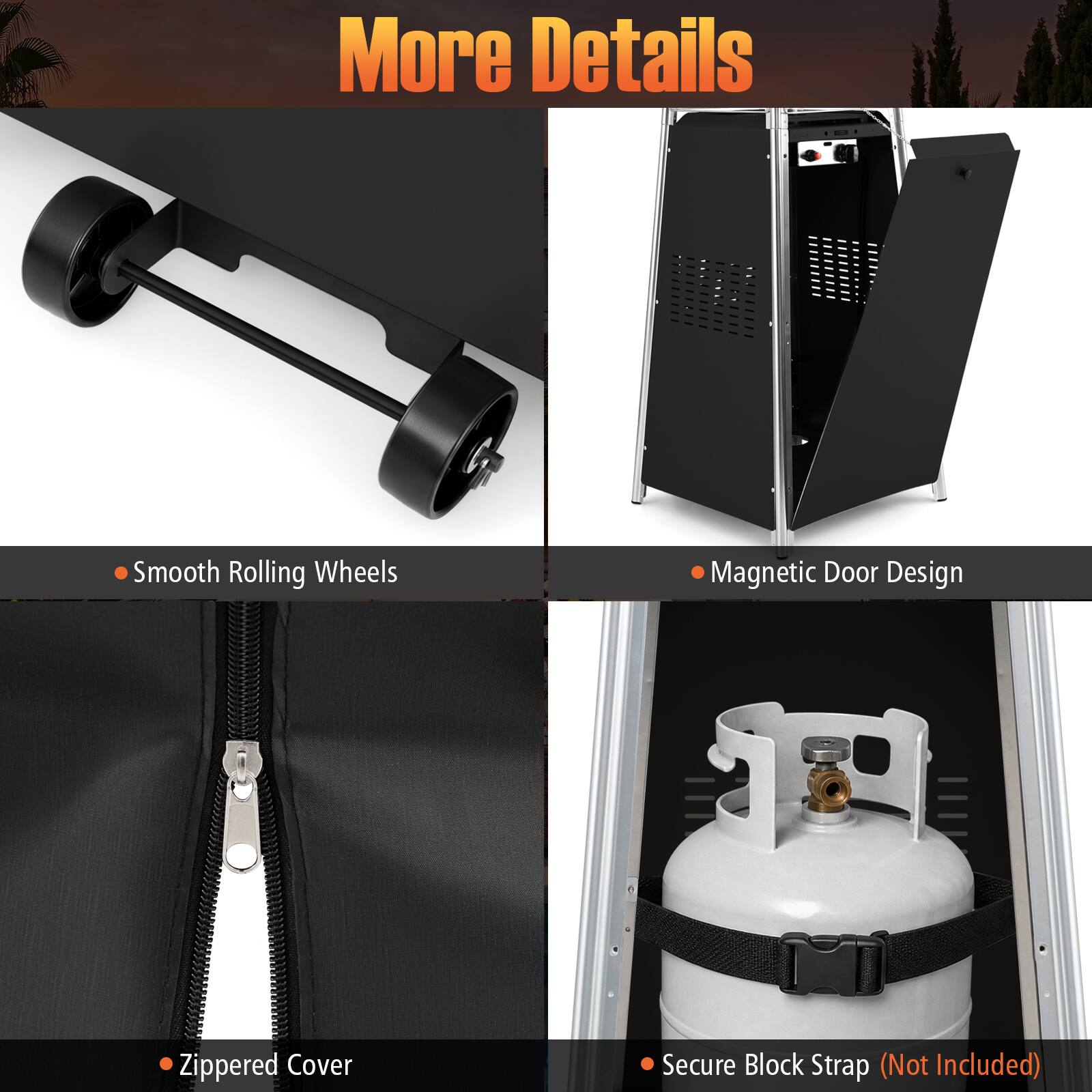 More Details

- Smooth Rolling Wheels
- Magnetic Door Design
- Zippered Cover
- Secure Block Strap (Not Included)