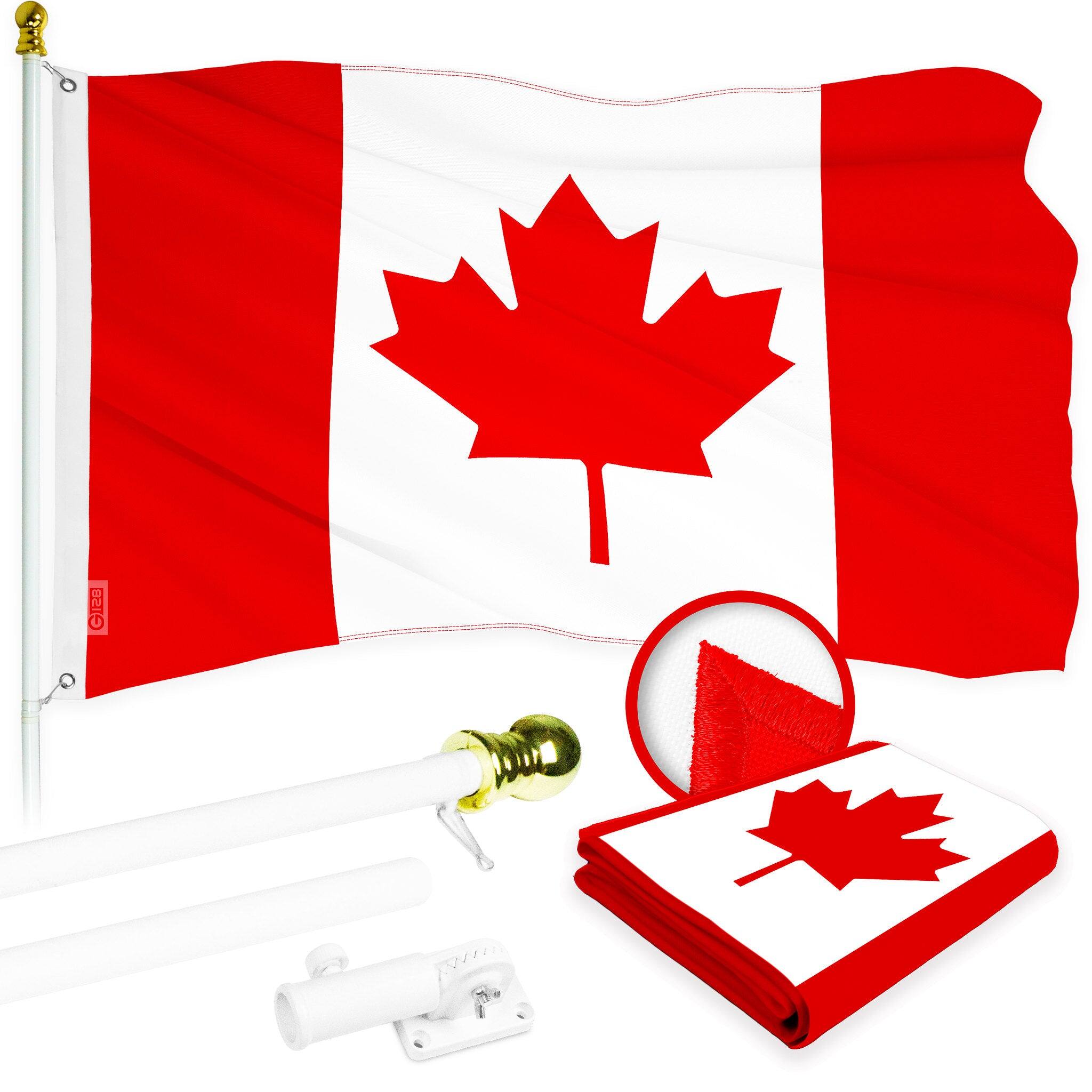 Front. G128 - 6 ft Tangle-Free Spinning Aluminum Flagpole with 3x6 Embroidered Canada Flag. - Assorted Colors.
