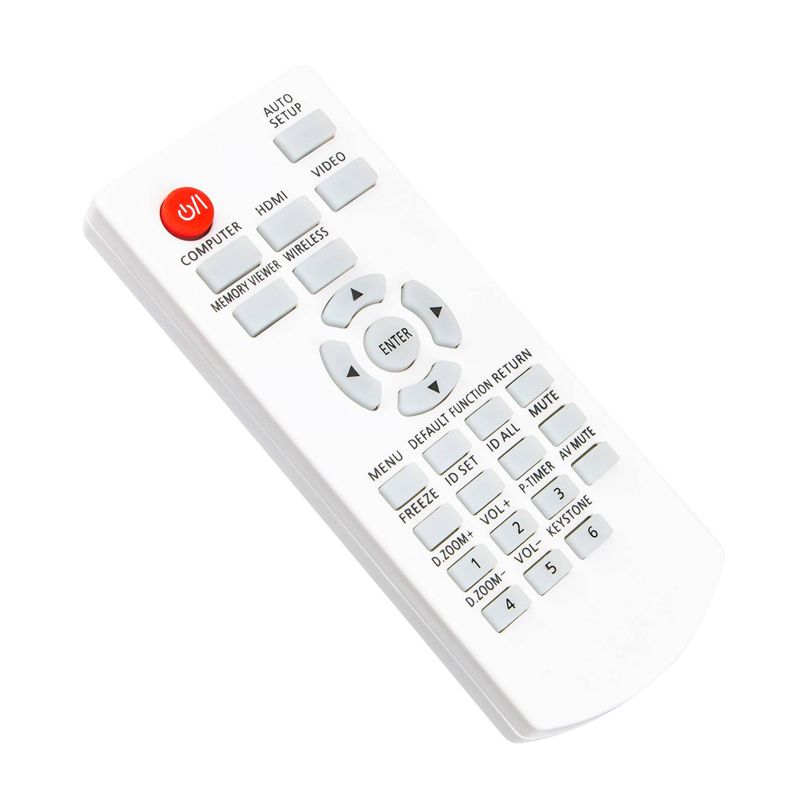 AUTO SETUP VIDEO / HDMI COMPUTER WIRELESS VIEWER MEMORY ENTER RETURN FUNCTION MUTE DEFAULT ID ALL MUTE VA MENU SET ID P-TIMER 3 FREEZE + VOL+ 2 KEYSTONE 6 D.ZOOM D 1 VOL- 5 D ZOOM 4