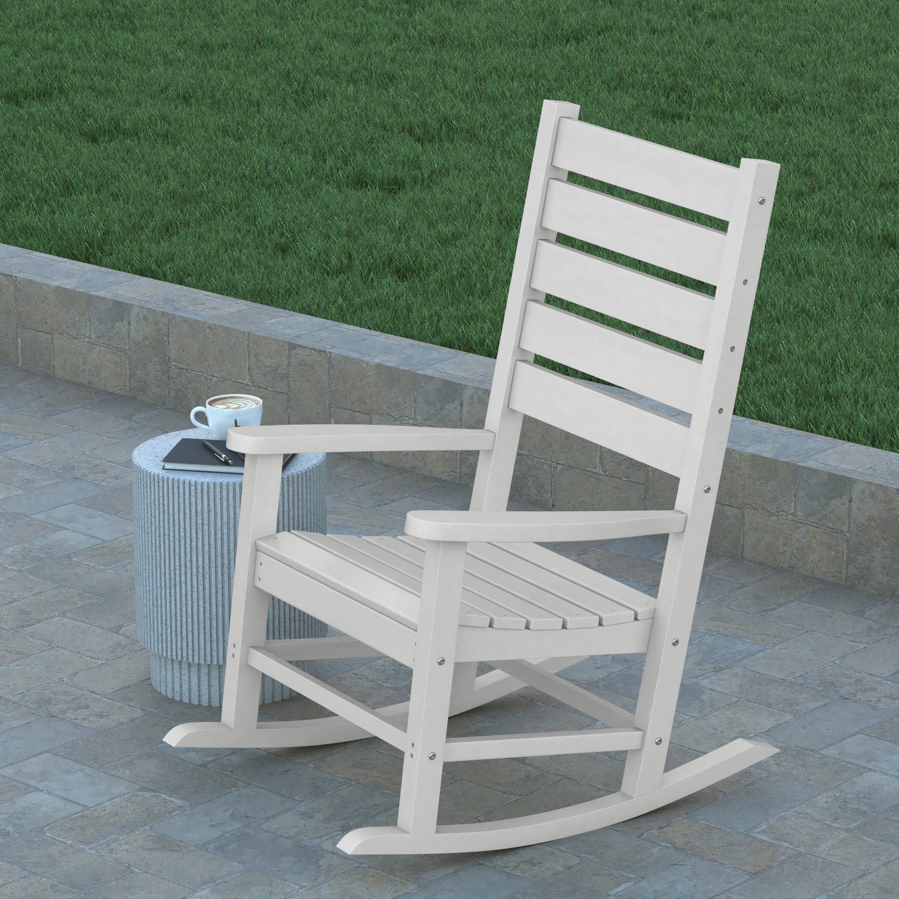 Alt View 3. Emma + Oliver - Florian Contemporary Rocking Chair, All-Weather HDPE Indoor/Outdoor Rocker - White.