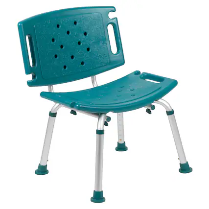 Front. Emma + Oliver - Tool-Free 300 Lb. Capacity, Adjustable Bath & Shower Chair with Large Back - Teal.
