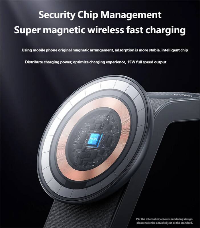 Security Chip Management  
Super magnetic wireless fast charging  

Using mobile phone original magnetic arrangement, adsorption is more stable, intelligent chip  
Distribute charging power, optimize charging experience, 15W full speed output  

PS: The internal structure is rendering design, please take the actual object as the standard.
