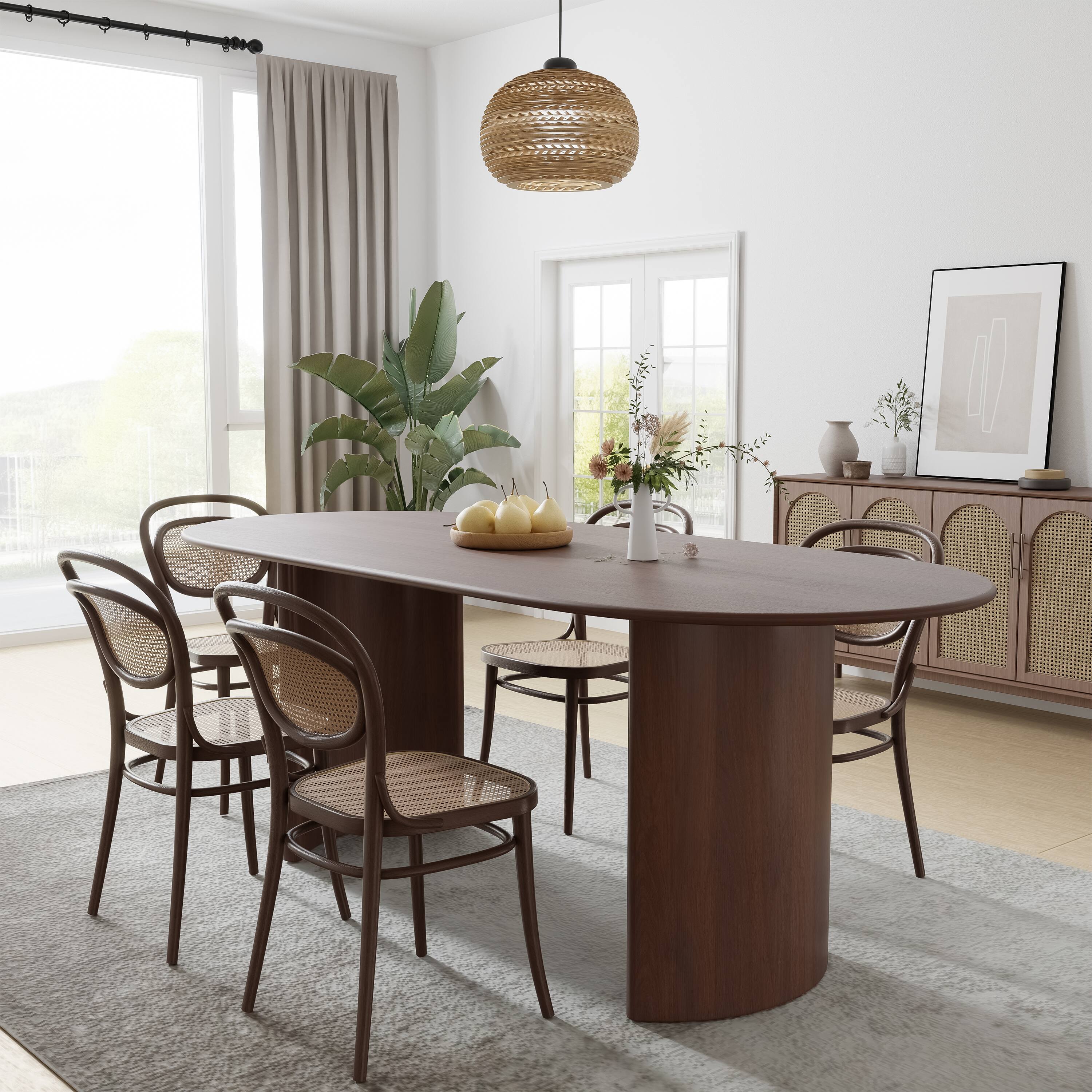Alt View 3. Lirago - 67" Oval Dining Table Solid Wood - Double Pedestal Kitchen Table Seats 6, Classic Dining Room Table for Home - Brown.