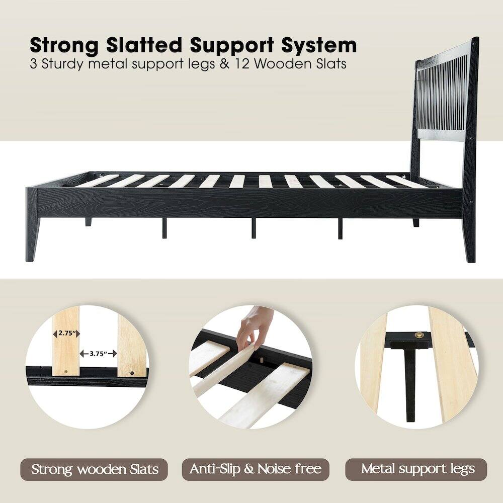 Strong Slatted Support System  
3 Sturdy metal support legs & 12 Wooden Slats  

Strong wooden Slats  
Anti-Slip & Noise free  
Metal support legs