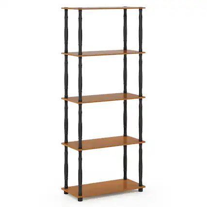 Front. Furinno - Turn-N-Tube 5-Tier Multipurpose Shelf Display Rack with Classic Tubes, Light Cherry/Black - Light Cherry/Black.