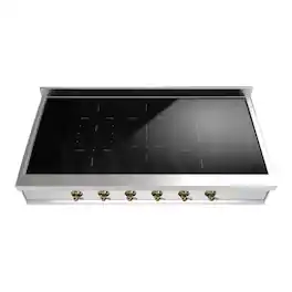 ILVE - Nostalgie II 48 inch Built-In Induction Rangetop with 6 Elements ( Brass Trim) - Stainless Steel