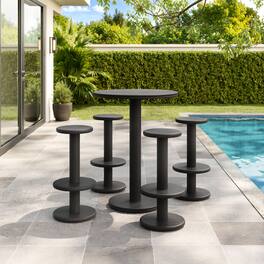 Neo 5-Piece Round Indoor - Outdoor Round Patio Bar Table And Stool Set by Modway - Black