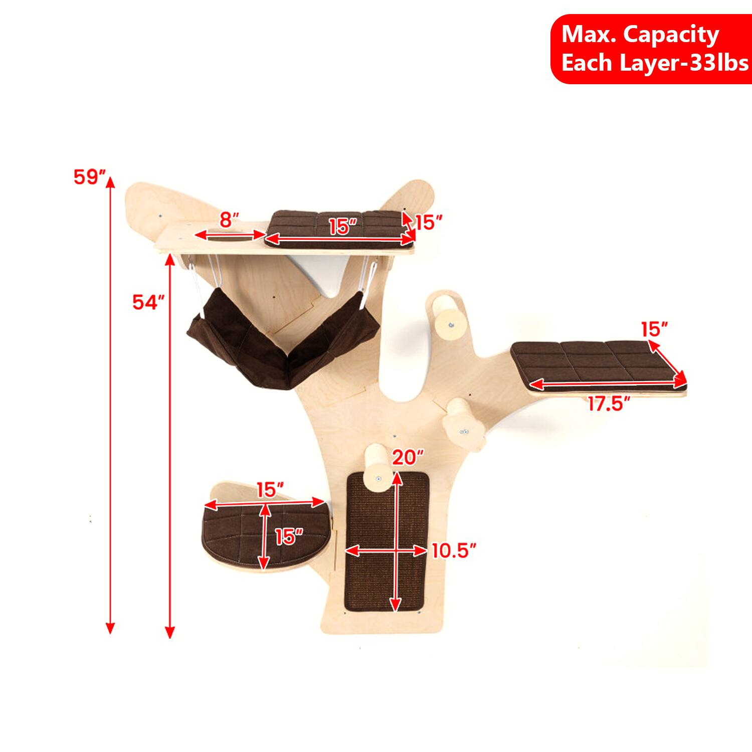 Max. Capacity Each Layer-33lbs  
59"  
8"  
15"  
15"  
54"  
15"  
17.5"  
15"  
20"  
15"  
10.5"