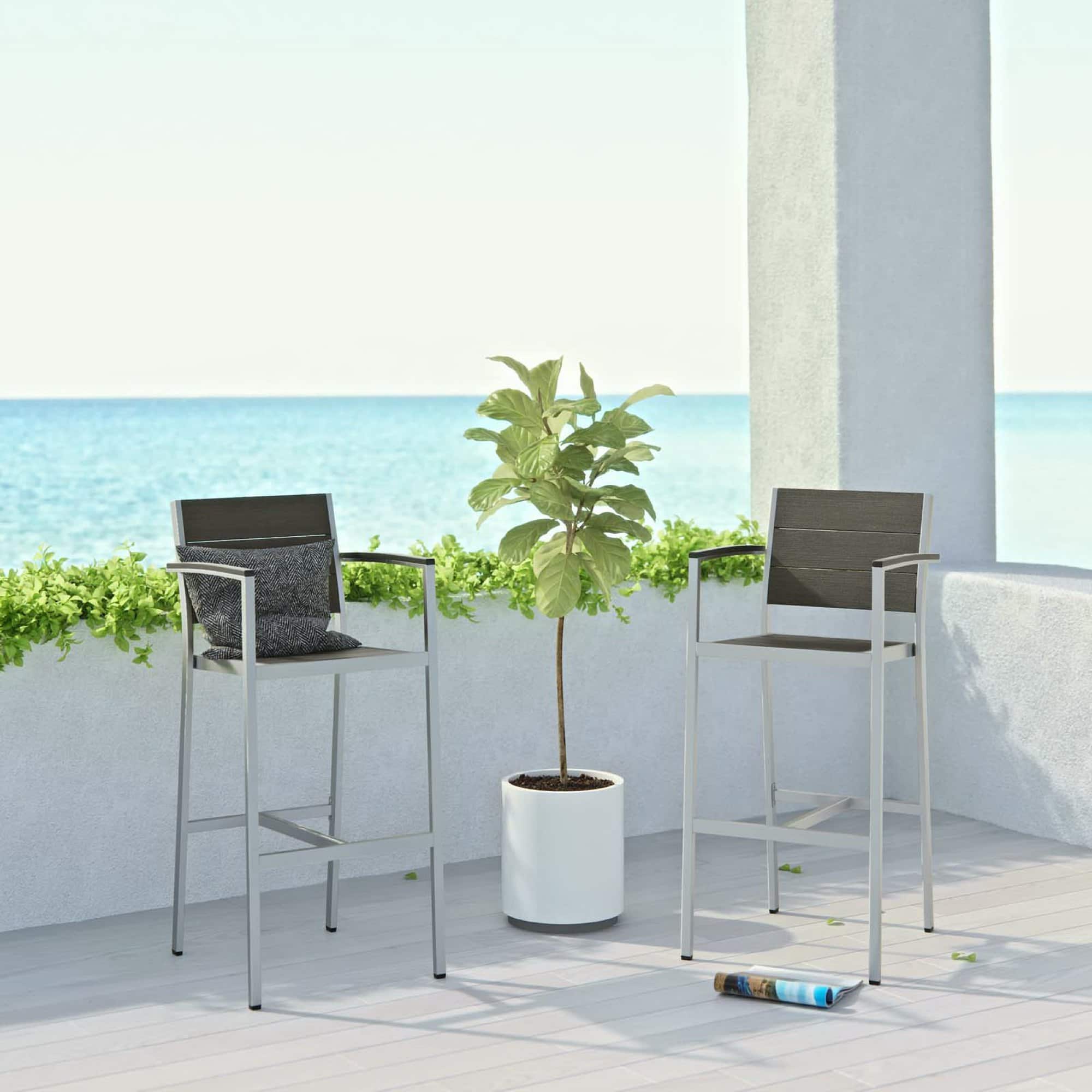 Shore Outdoor Patio Aluminum Bar Stool Set of 2 by Modway - Silver Gray