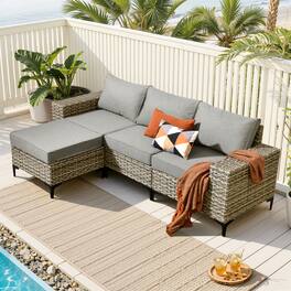 Ovios - 4 PCS Patio Furniture Sectional Sofa All Weather Wicker Couch with Ottoman - Dark Gray