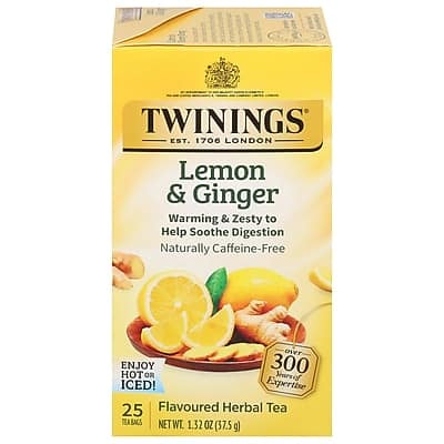 Twinings - Lemon & Ginger Herbal Caffeine Free Tea Bags, 25/Box