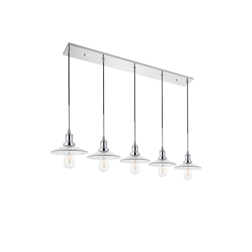Alt View 4. Living District - Waltz 5 Light Chrome Pendant - Chrome And Clear.