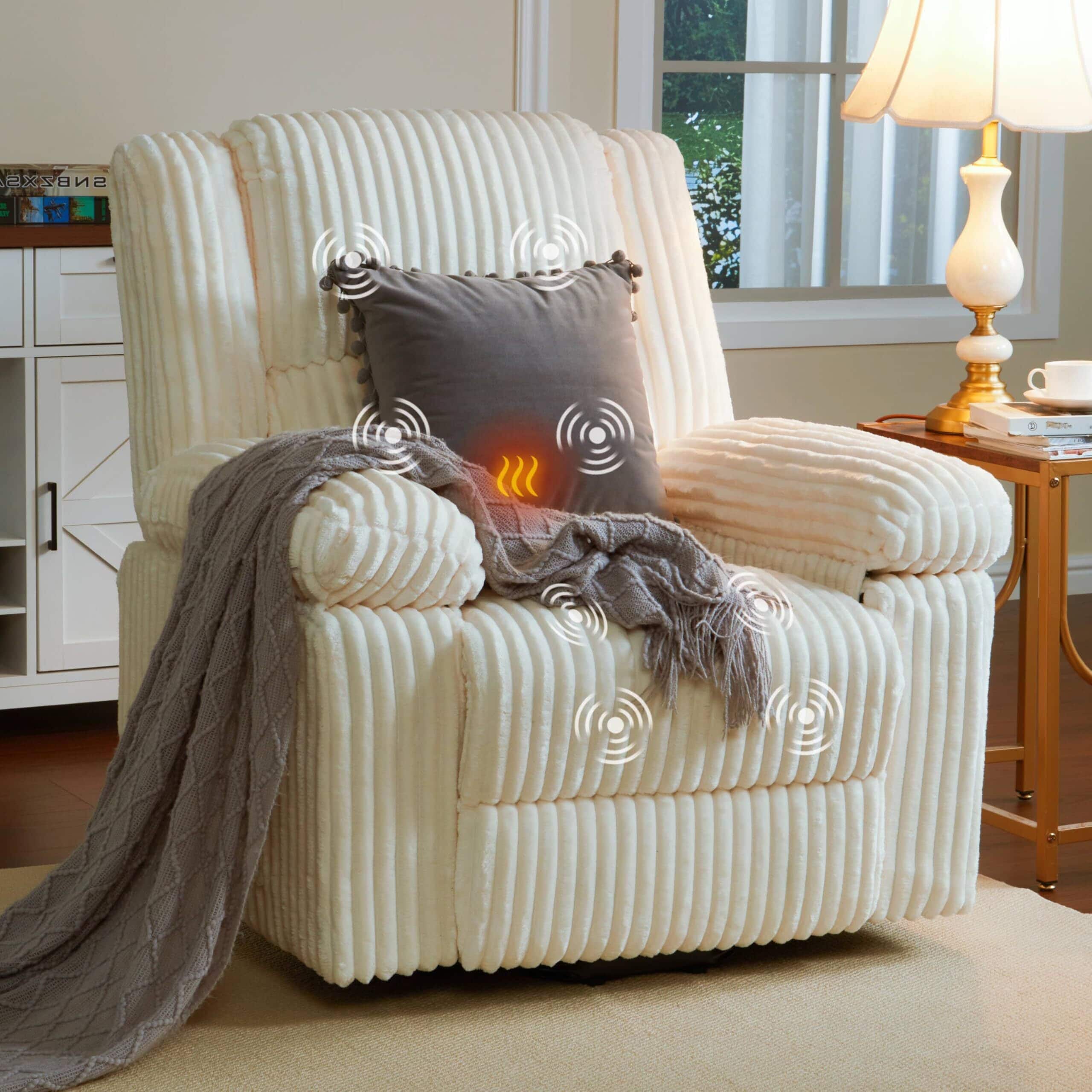 Jojoka - Power Lift Recliner Chair - Heat and Massage, Electric Lift Plush Recliner with Soft Padded Seat, Back Support - White