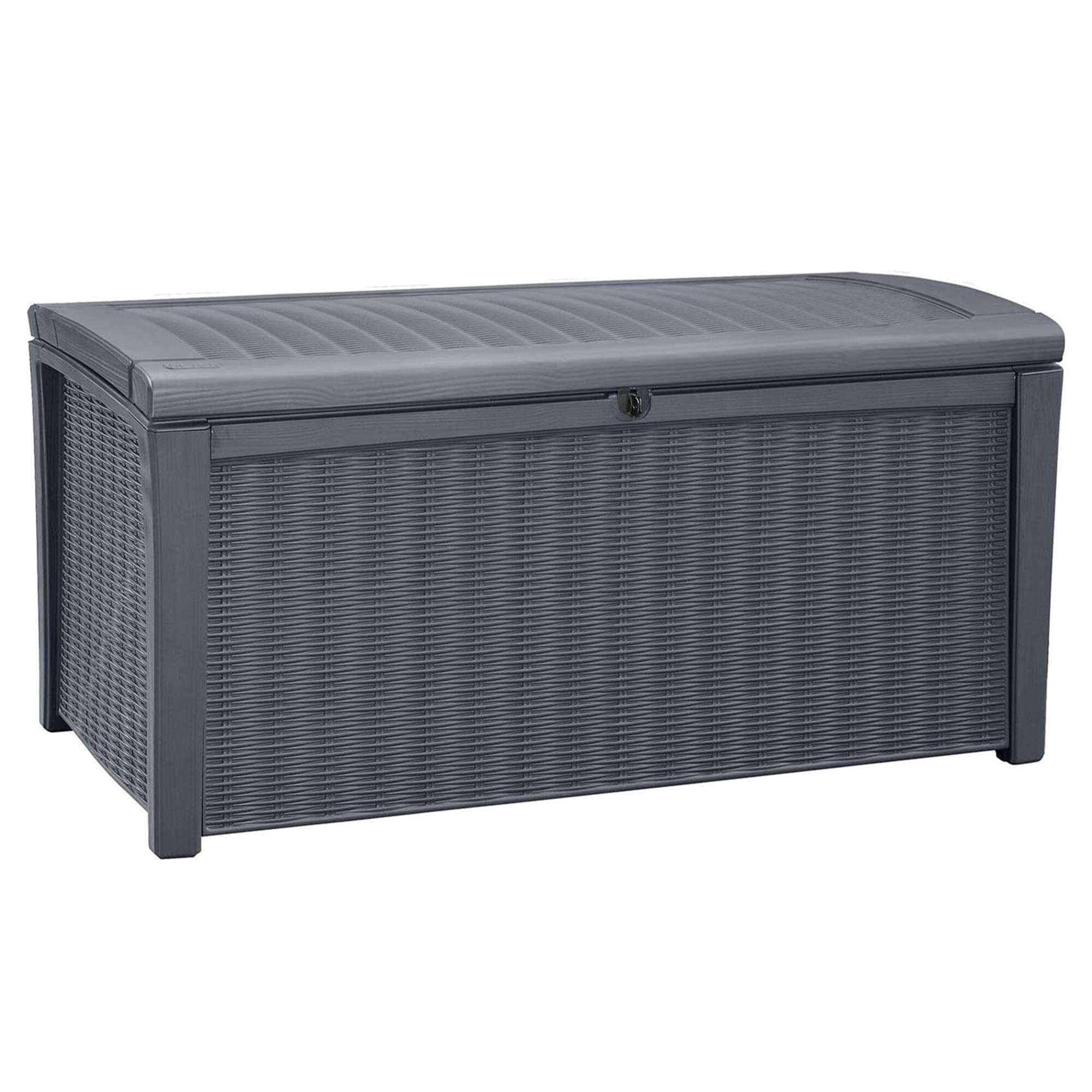 Alt View 1. Keter - Keter Borneo Rattan Wicker Resin Patio Deck Storage Box Bench, Grey (2 Pack) - Grey.