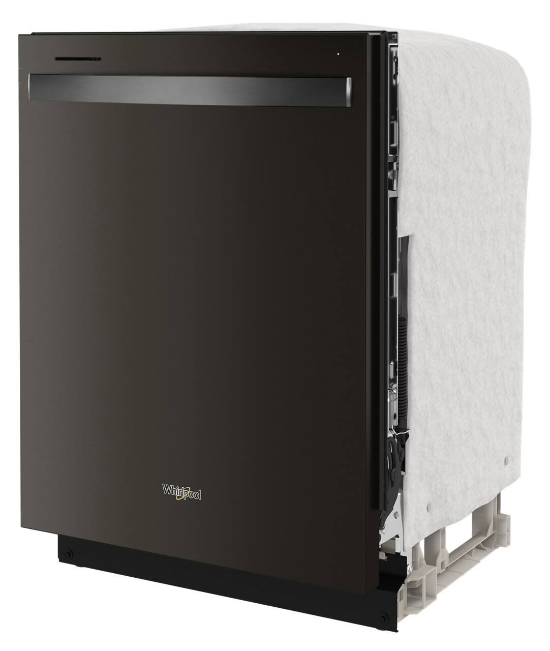 Left. Whirlpool - 24” Stainless Steel Dishwasher with AI Intelligent Wash - 47 dBA .- Print Resistant Black Stainless - Print Resist Blk Stnlss.