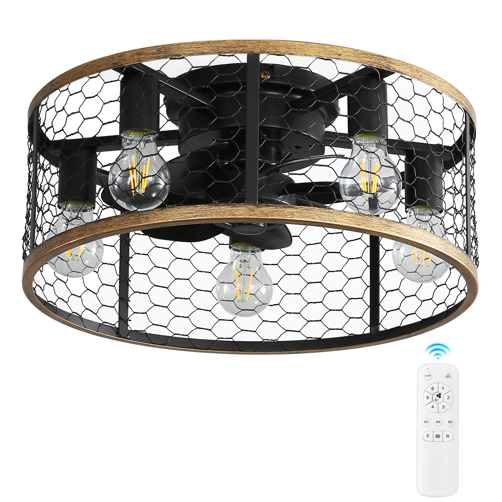 Alt View 3. Sofucor - 20'' Caged Rustic Farmhouse Ceiling Fan w/Remote Reversible DC 6 Speed Ceiling Fan Light Fixture for Dining Room Bedroom - Black- Flush Mount.