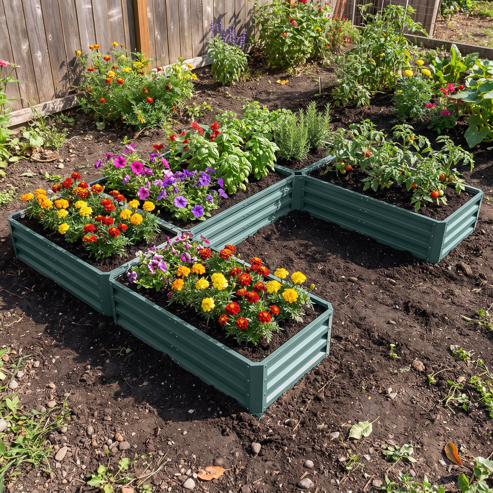 Alt View 7. Outsunny - Raised Garden Bed, Set of 5 Large Box Planters for Outdoor Plants Vegetables Flowers Herbs - Green.