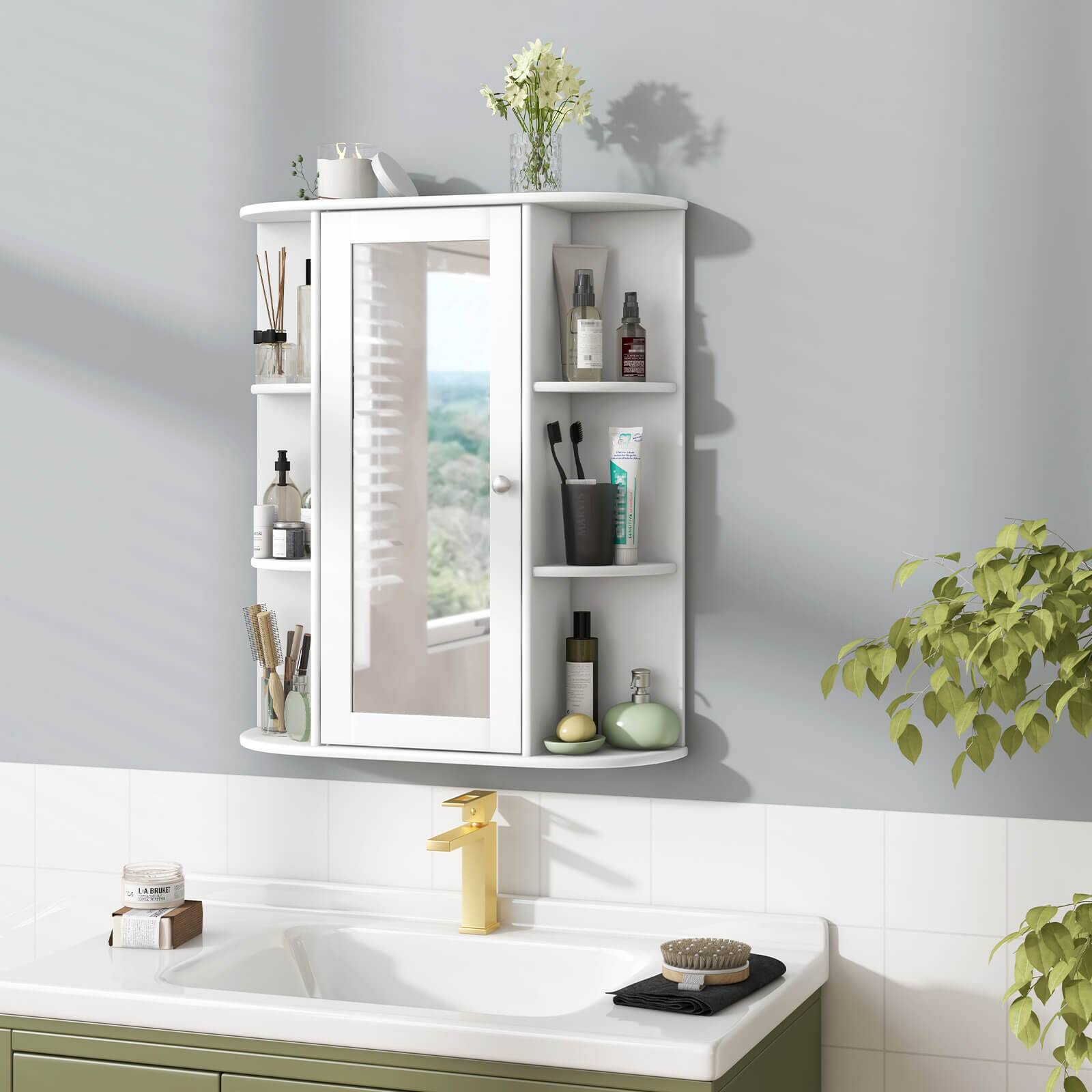 Alt View 1. Costway - Costway Bathroom Cabinet Single Door Shelves Wall Mount Cabinet with Mirror - White.