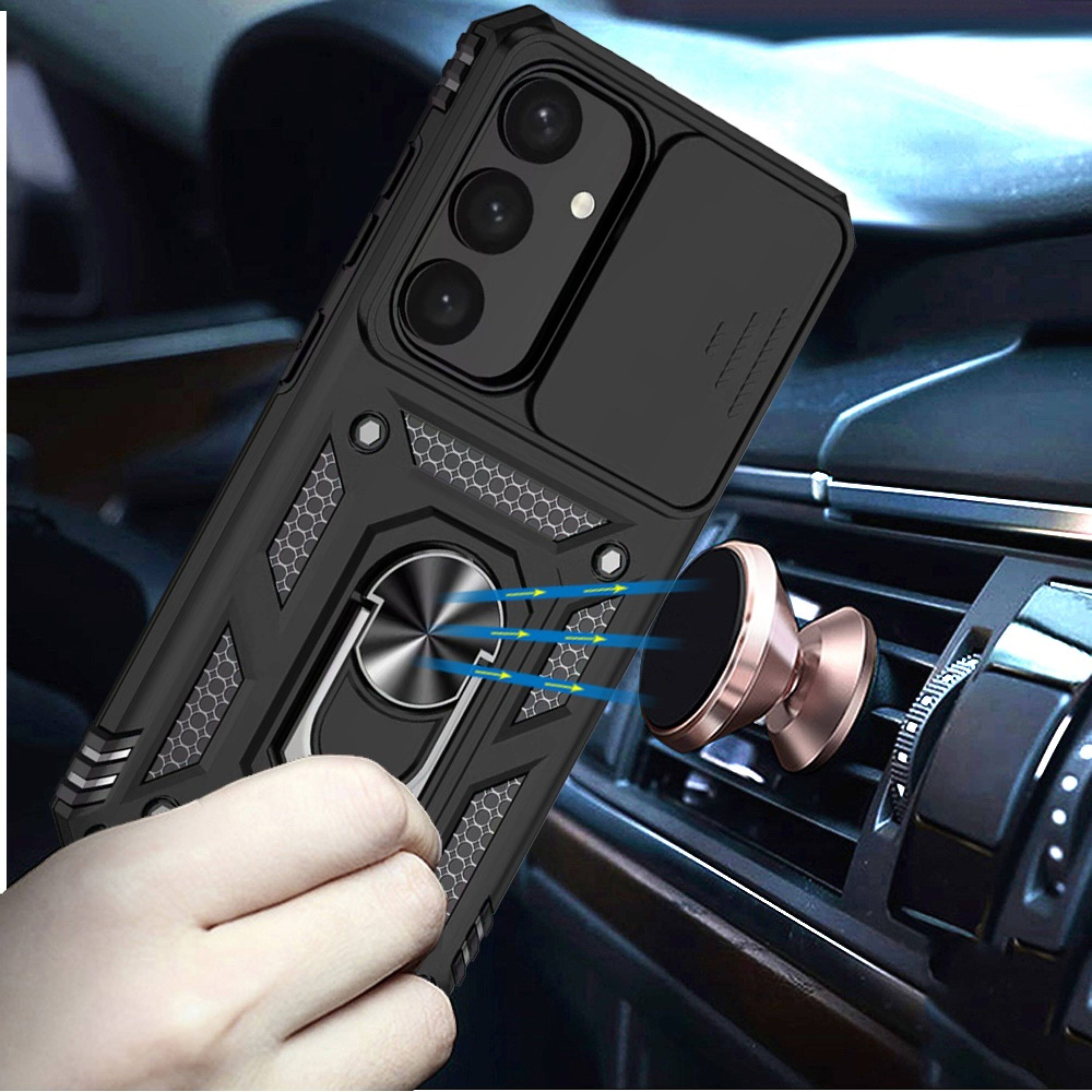 Left. Kitcheniva - Shockproof Ring Stand Lens Cover Case With Tempered Glass For Samsung S26 Plus Black - Black.