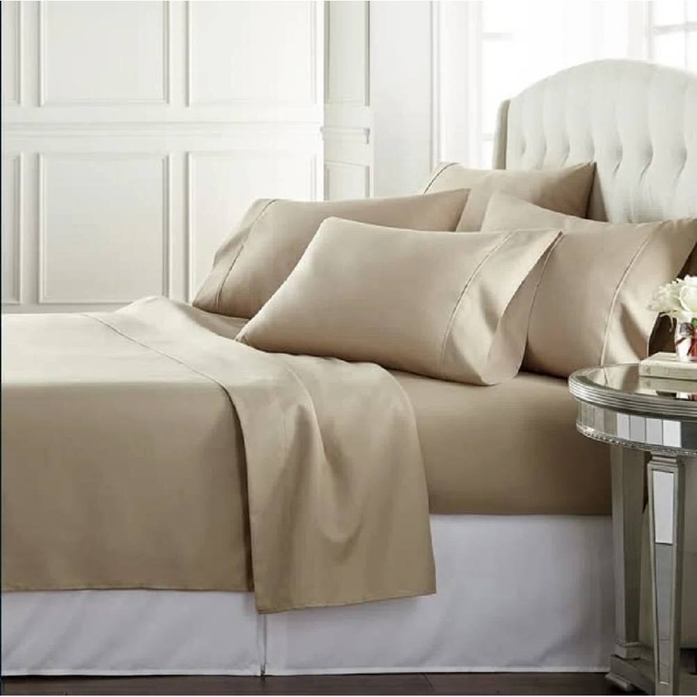 Front. Hivvago - Twin size Taupe 100-Percent Egyptian Cotton 1000 Thread Count 3-Piece Sheet Set - Taupe.