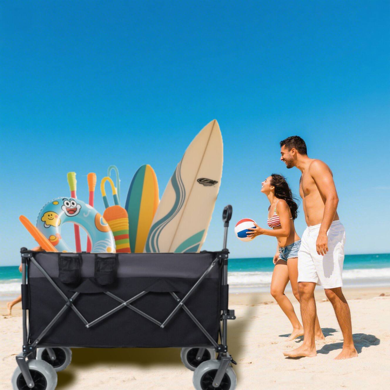 Alt View 1. Mondawe - 300L XL Folding Wagon Utility Carts w/ All-Terrain Wheels, Brakes and Cup Holders - Black.