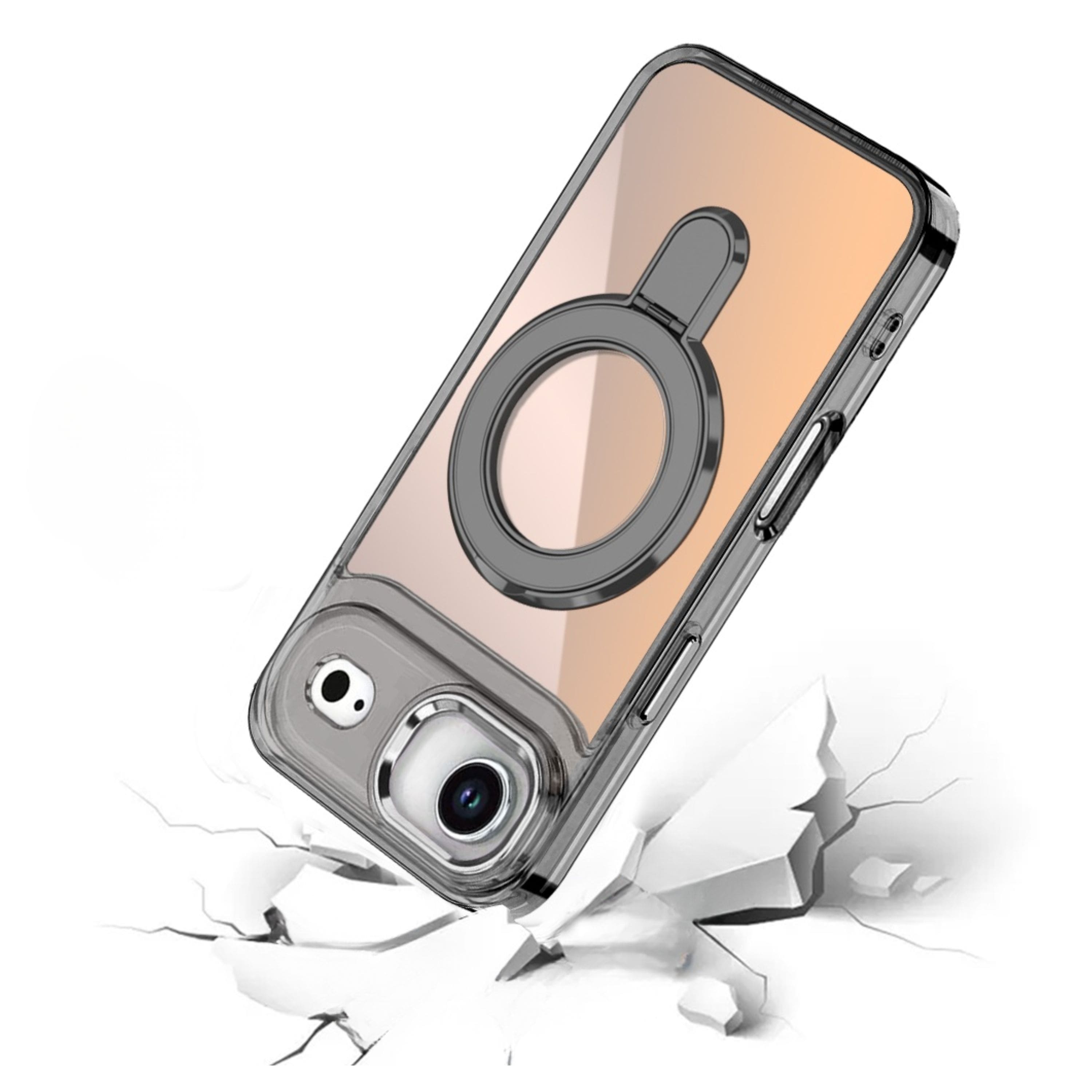 Kitcheniva - Radiant Chrome Magnetic Circle Stand Phone Case With Tempered Glass For iPhone Air - Black