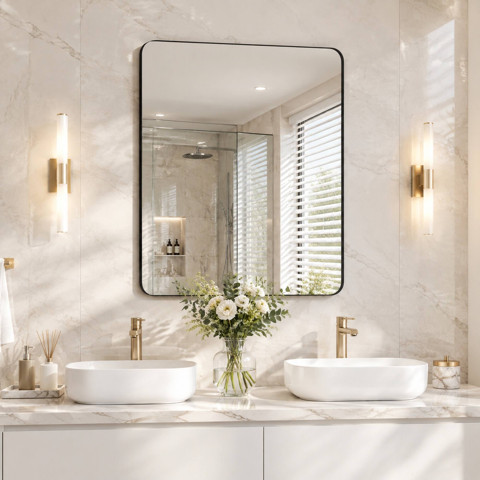 RYHNUYNE 24x36 Inch Rectangular Wall Mirror, Metal Framed, Modern ...