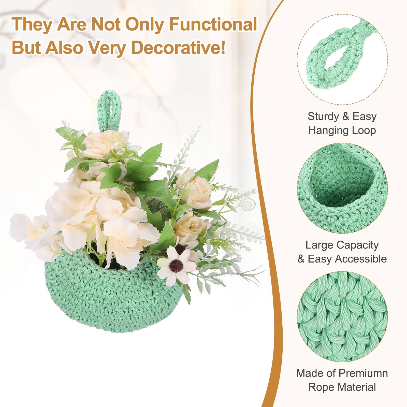 They Are Not Only Functional But Also Very Decorative! Sturdy & Easy Hanging Loop Large Capacity & Easy Accessible Made of Premium Rope Material