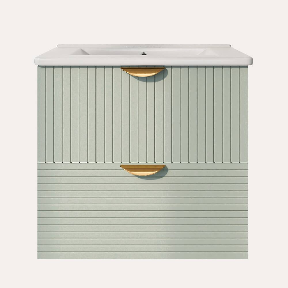 Alt View 9. Loheer - Loheer 48 inch Wall Mounted Bathroom Vanity Green Floating Double Vanity with Ceramic Sinks - Green.