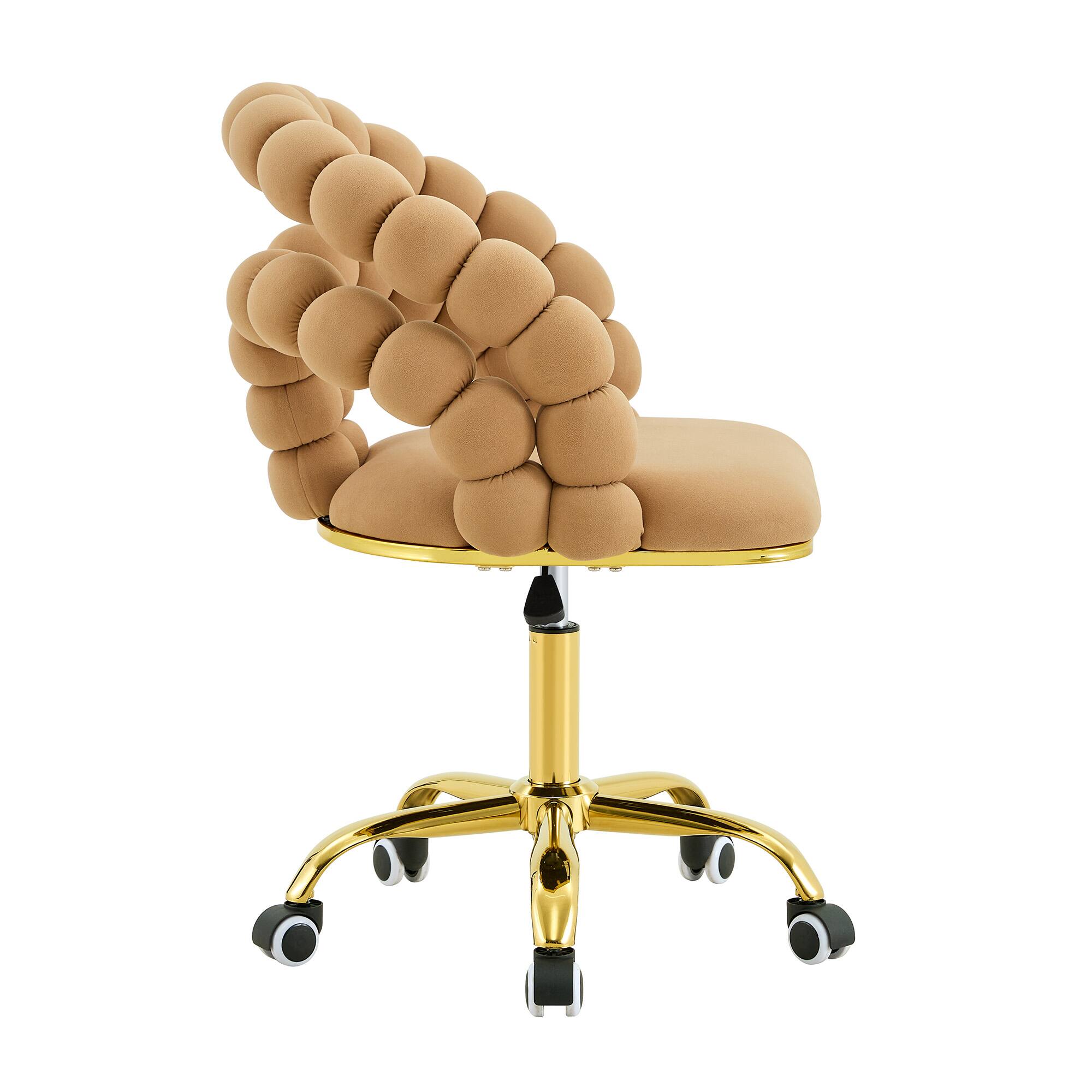 Alt View 8. Loheer - Loheer- Velvet Swivel Office Chair Bubble Back Vanity Chair for Bedroom Makeup Room Gold Base Wheels 2.1 ft - Brown,Gold.