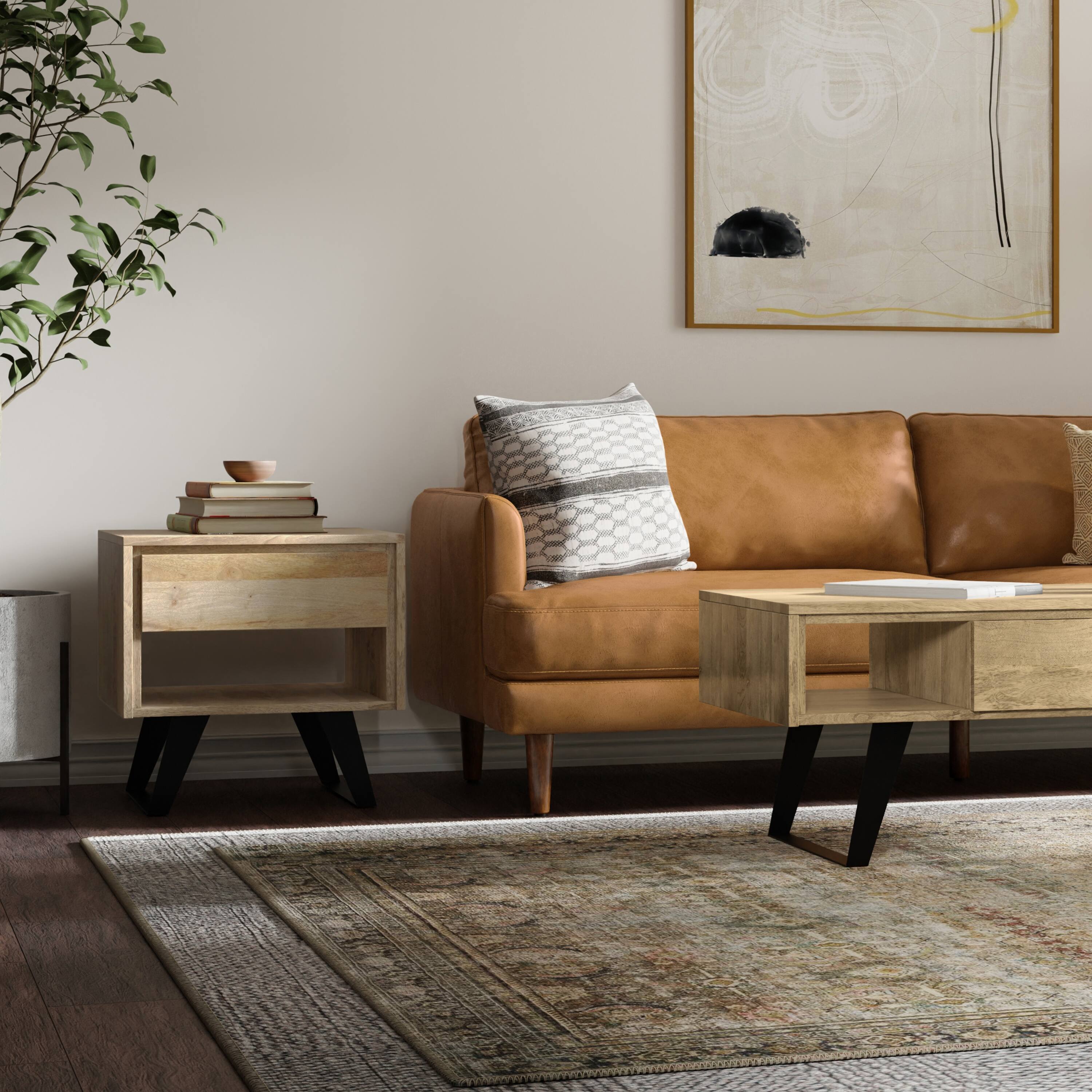 Angle. Simpli Home - Lowry Modern Industrial 22 inch Wide Metal End Side Table in Natural - Natural.