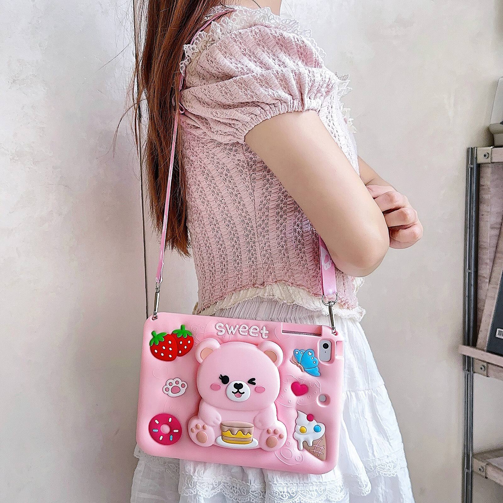 Alt View 1. Dteck - Kids Case for iPad A16 11th Generation 2025 & iPad 10th Generation 10.9" 2022, Silicone 3D Cartoon Cute Design - Pink Bear.